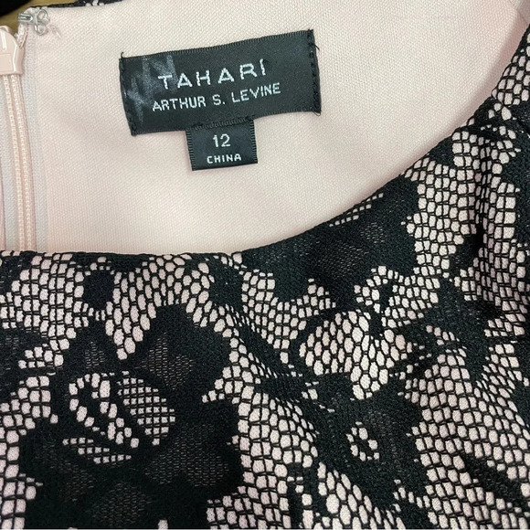 Tahari floral lace mother of bride dress pink and black ruched modest - Picture 7 of 8